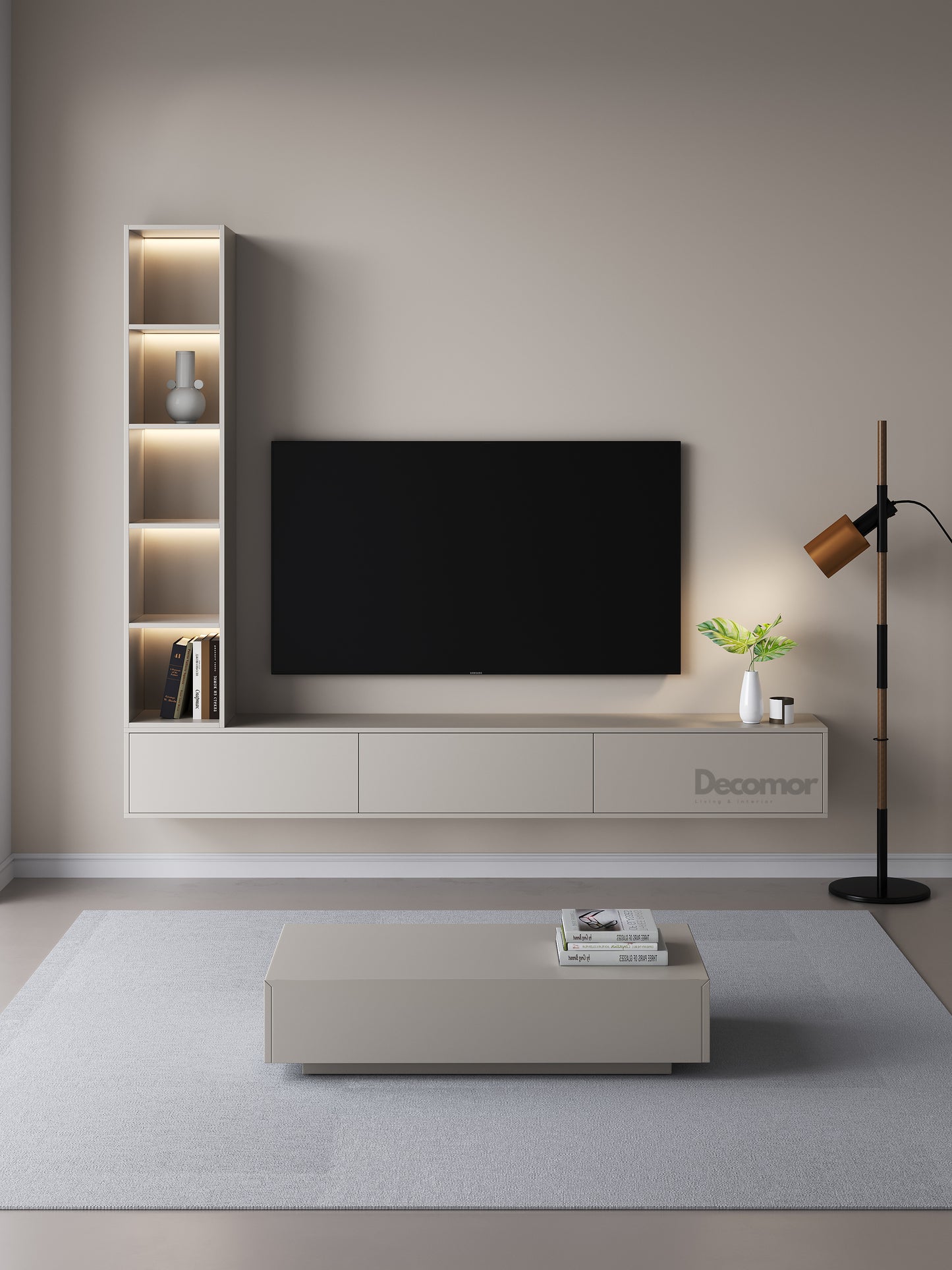 Chic Elegante Vakkenkast met LED – Japandi Beige – 200x40x40 cm