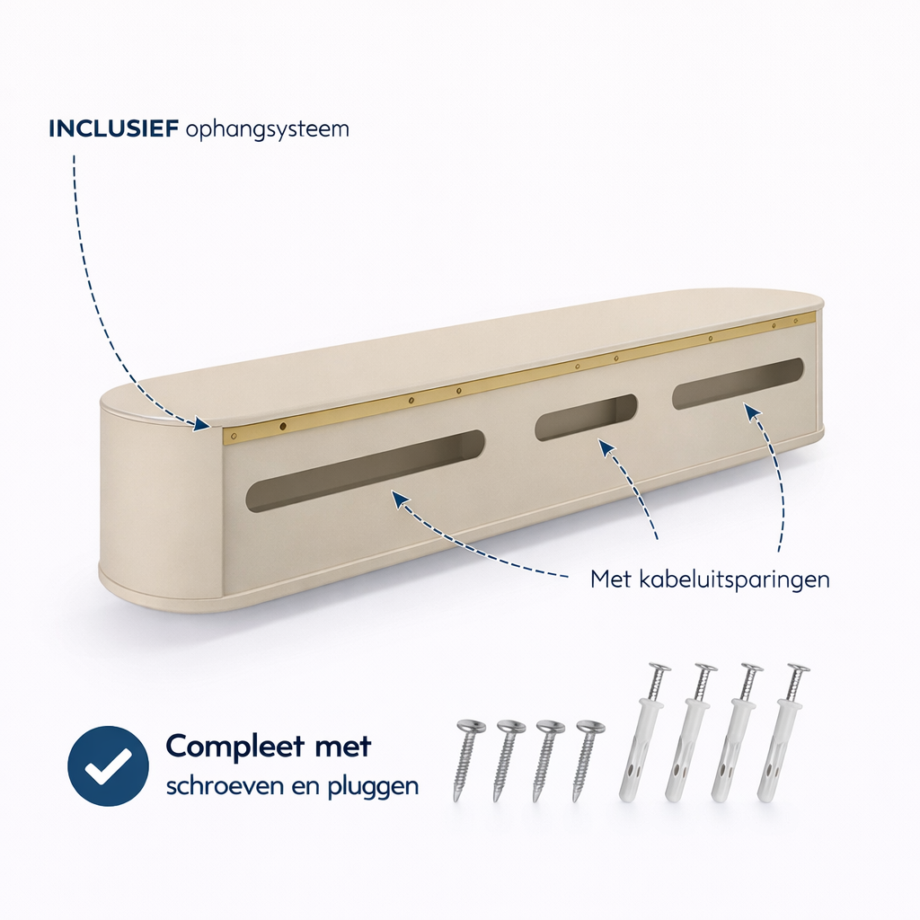 Chic Curve Ronde TV Meubel 272 cm – Zwevend – Japandi Beige