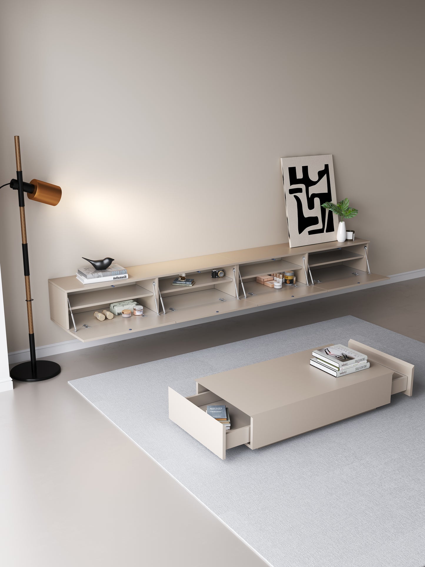 TV meubel 300cm - URBAN Exclusive Collection - Japandi Beige
