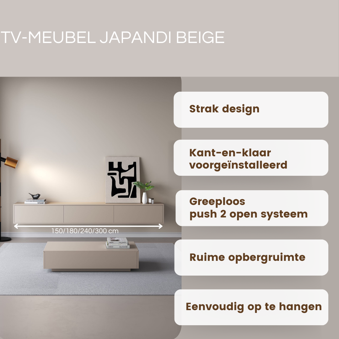 TV meubel 180cm - URBAN Exclusive Collection - Japandi Beige