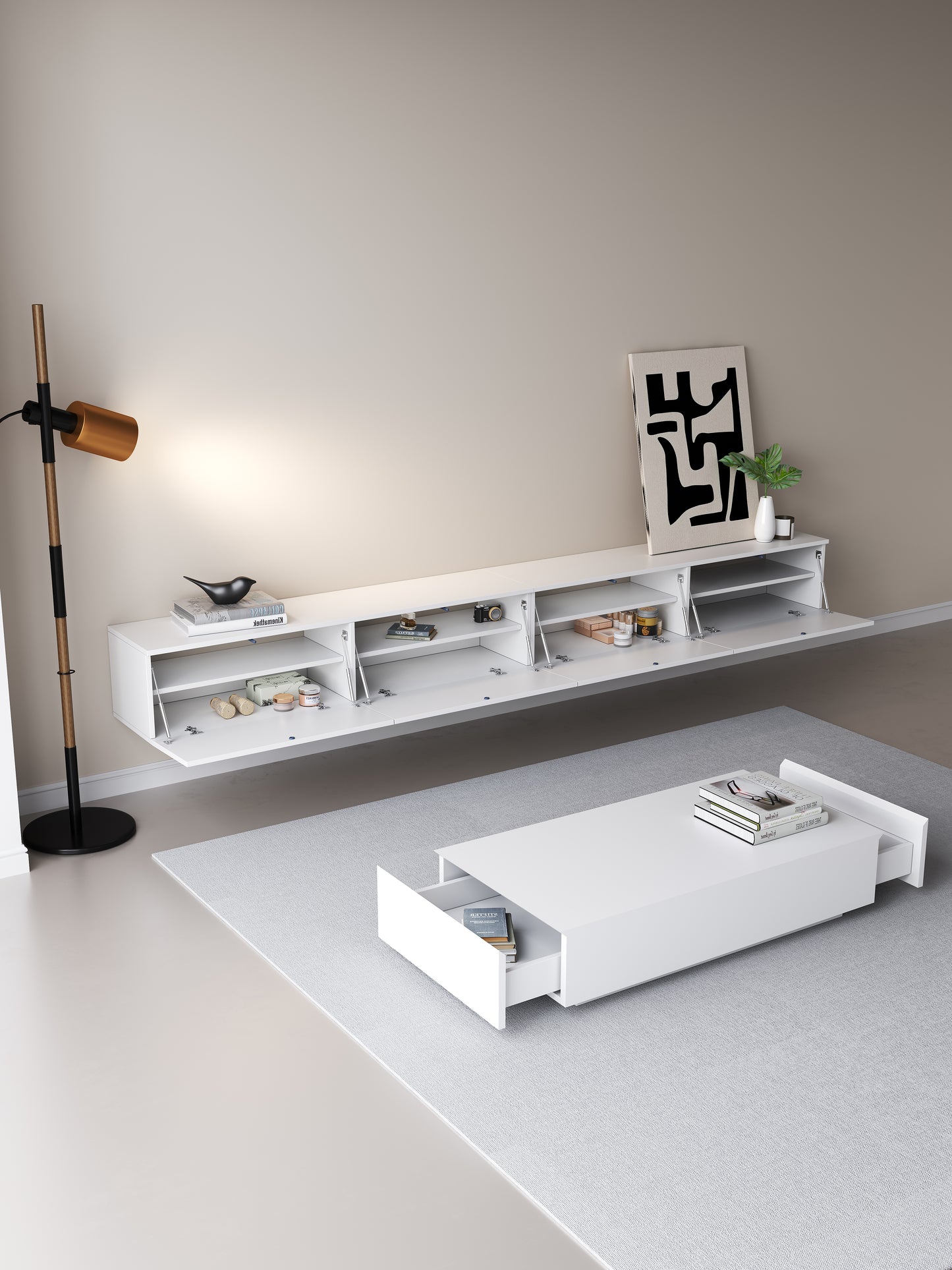 TV meubel 300cm - URBAN Exclusive Collection - Wit mat