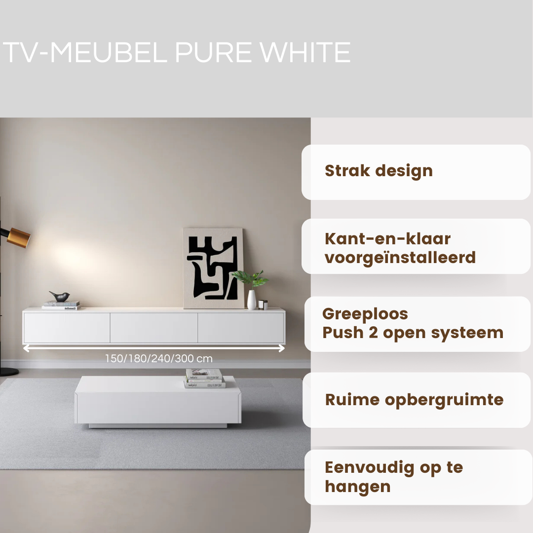 TV meubel 180cm - URBAN Exclusive Collection - Wit mat