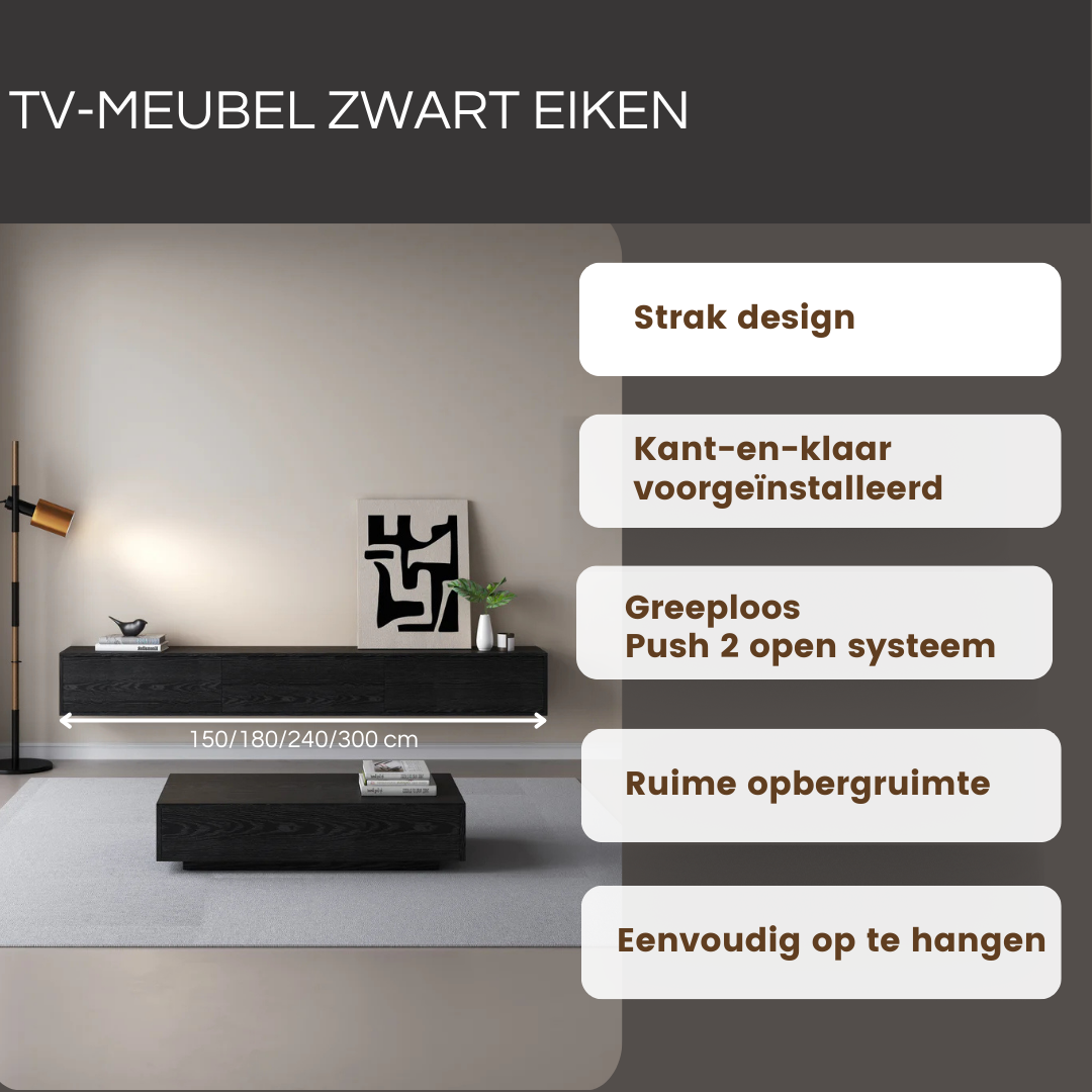 TV meubel 150cm - URBAN Exclusive Collection - Zwart eiken
