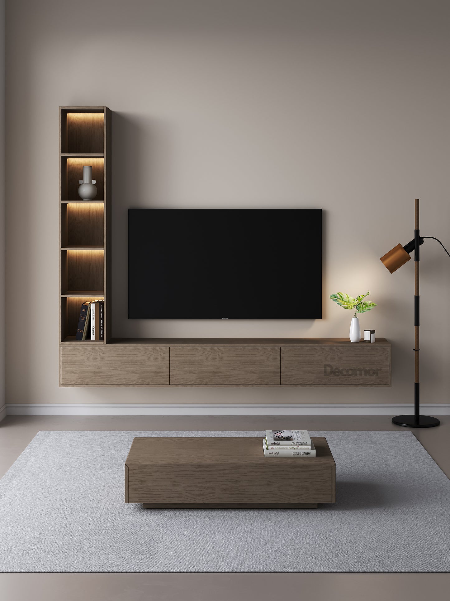 Chic Elegante Vakkenkast met LED – Walnoot Eiken – 200x40x40 cm