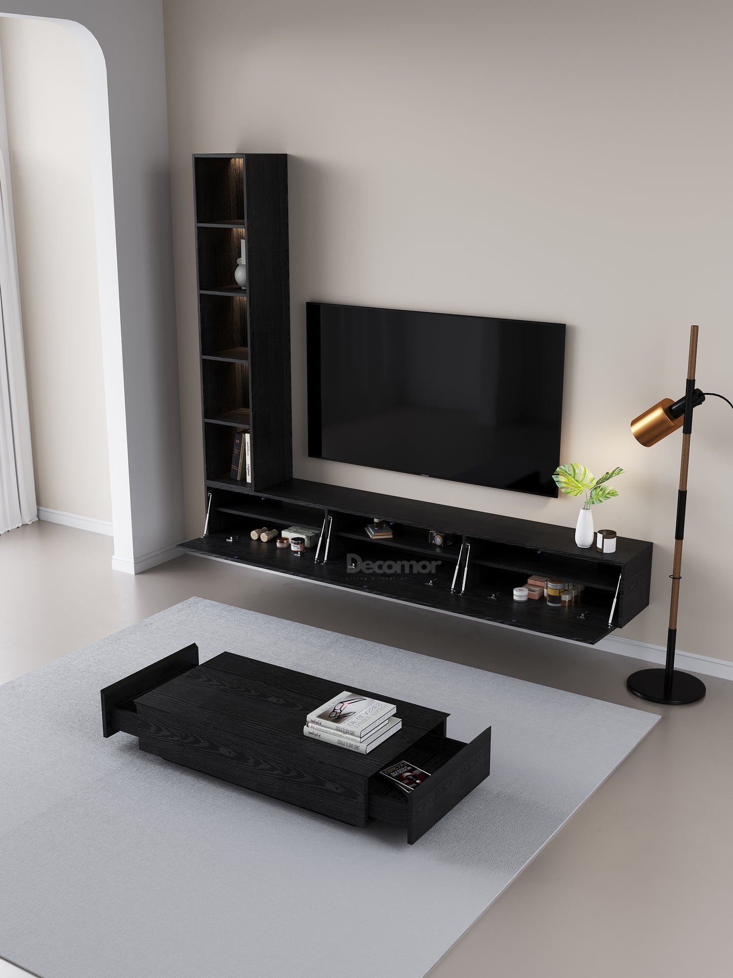 Chic Elegante Vakkenkast met LED – Zwart Eiken – 200x40x40 cm