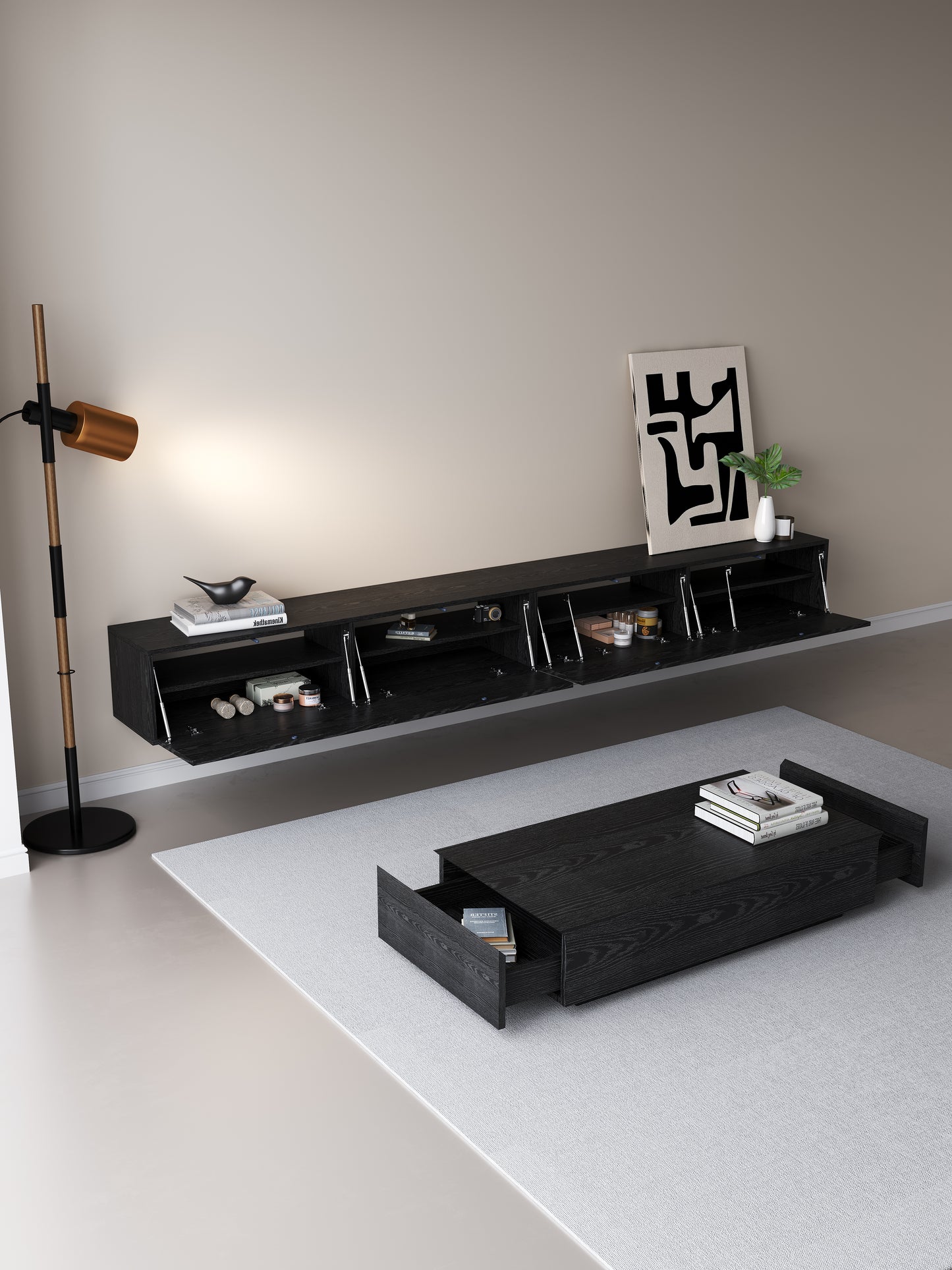 TV meubel 300cm - URBAN Exclusive Collection - Zwart eiken