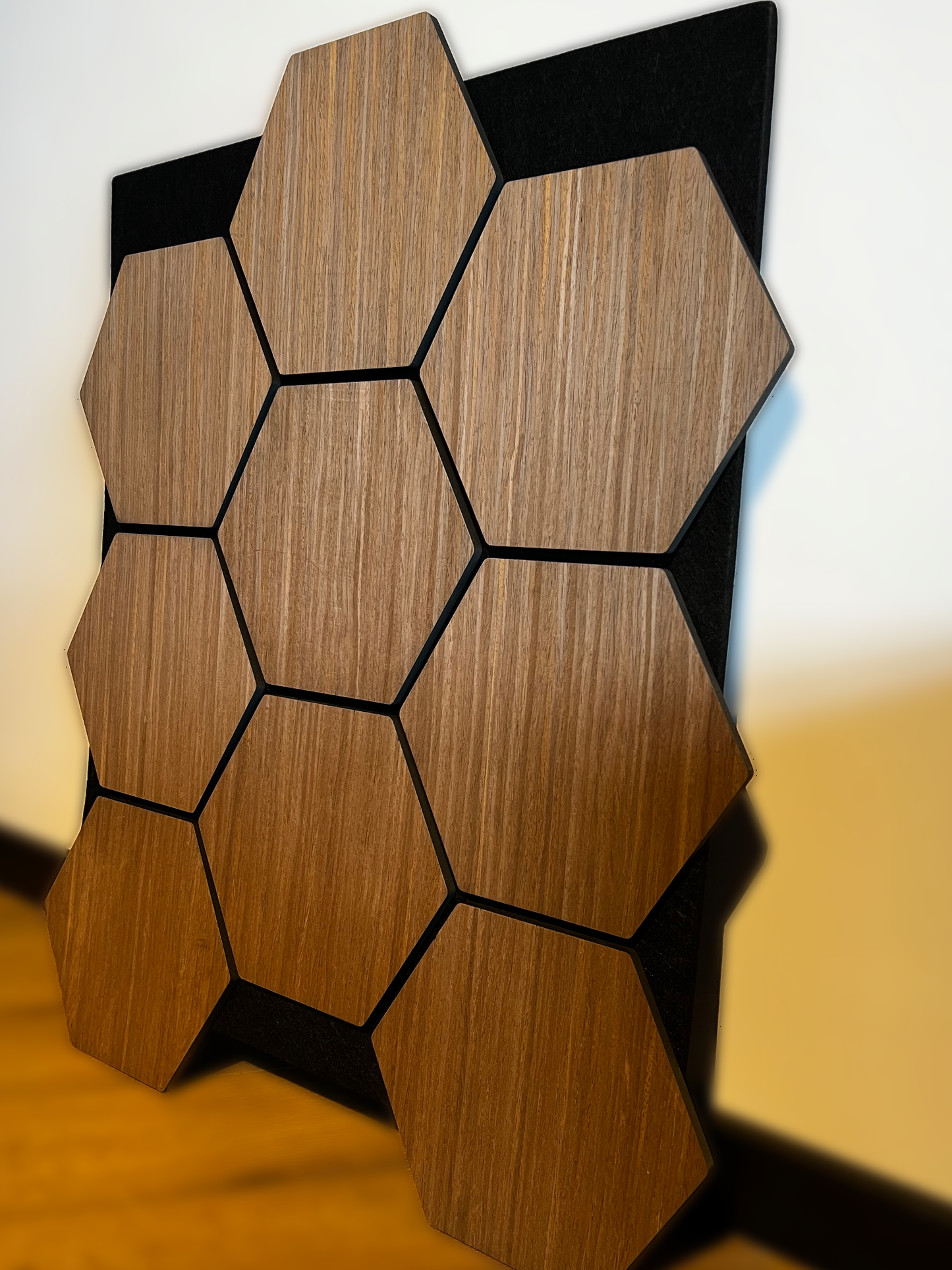 Hexagon Akupanel – Akoestische wandpaneel - Walnoot Eiken 80 x 65 x 2cm