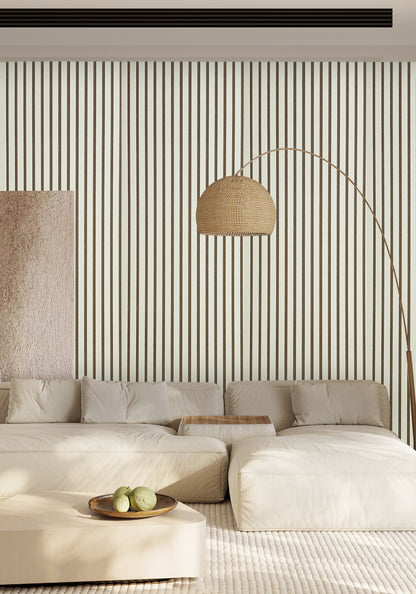 Akoestische wandpanelen - 280 x 60 cm - Beige mat met beige vilt - Lattenwand - Akupanel