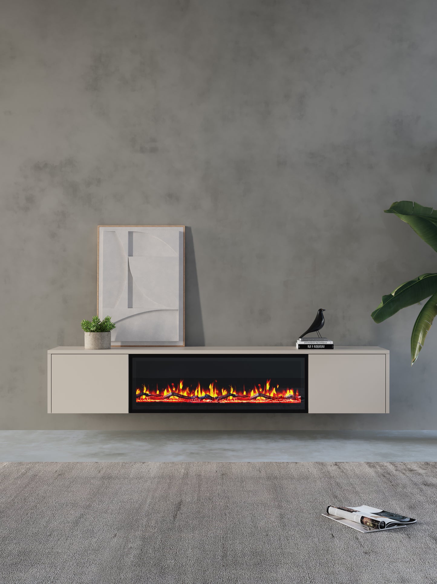 Chic TV Meubel met Elektrische Sfeerhaard – 240 cm – Japandi Beige