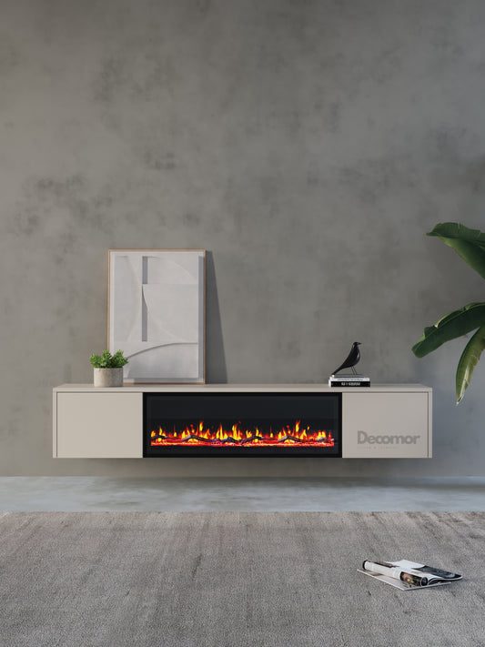 Chic TV Meubel met Elektrische Sfeerhaard – 280 cm – Japandi Beige