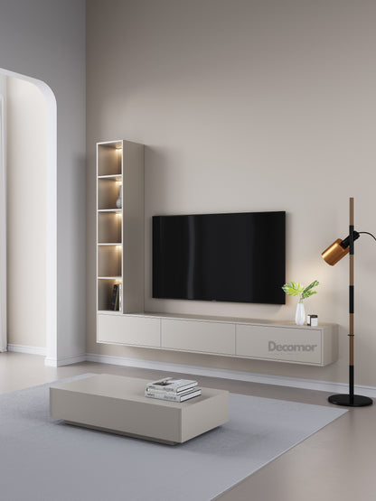 Chic Elegante Vakkenkast met LED – Japandi Beige – 200x40x40 cm