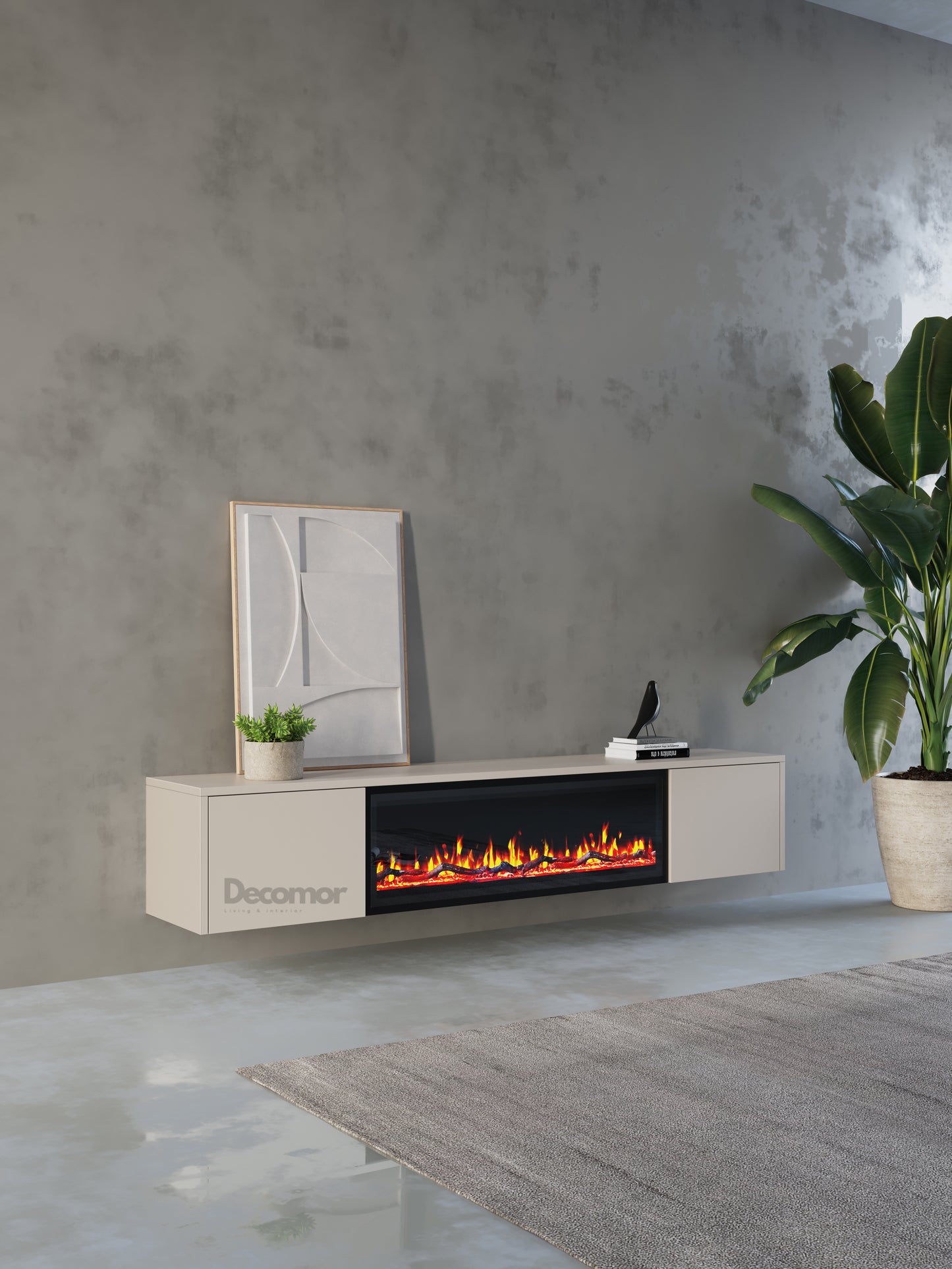 Chic TV Meubel met Elektrische Sfeerhaard – 180 cm – Japandi Beige