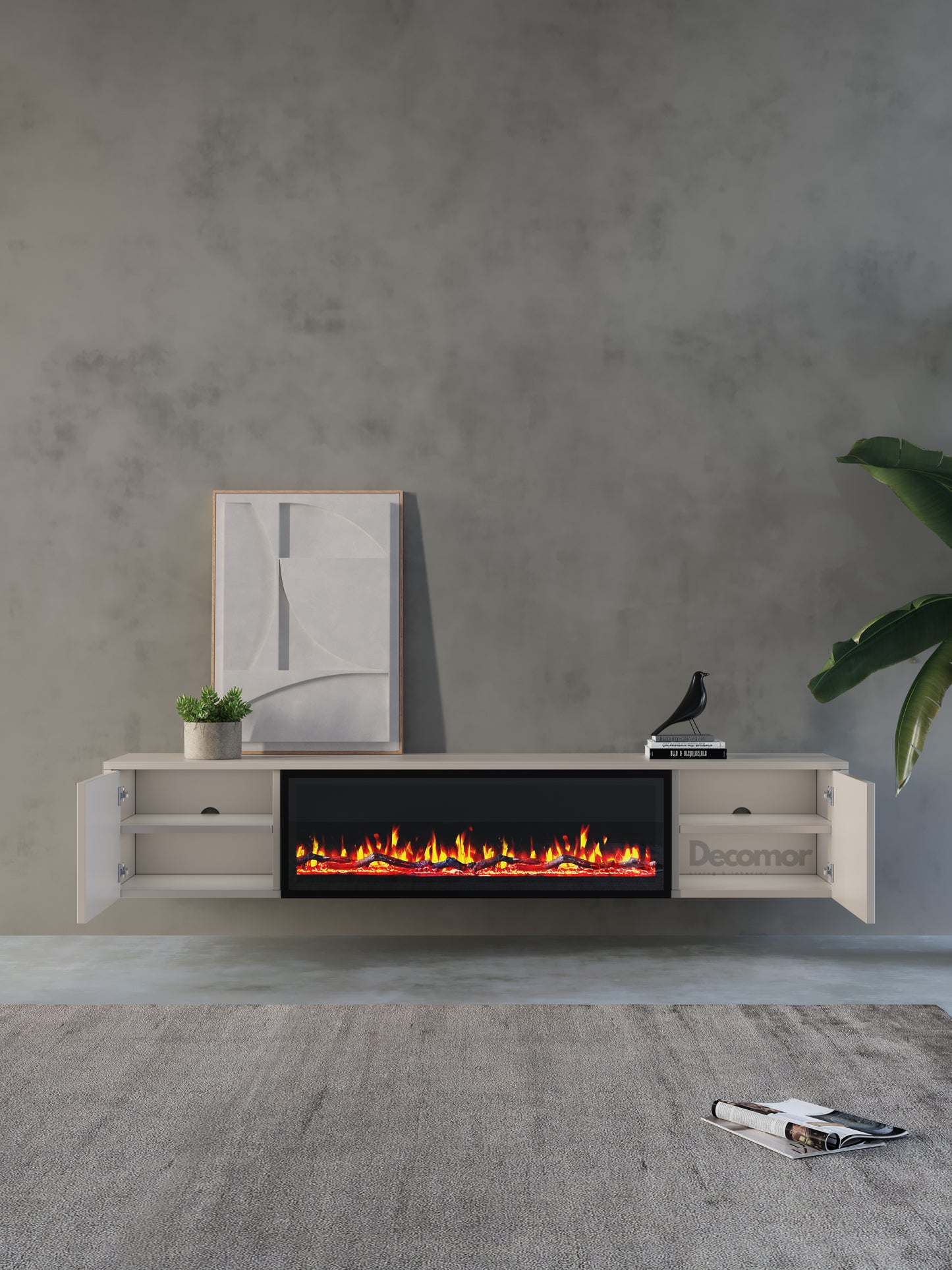 Chic TV Meubel met Elektrische Sfeerhaard – 180 cm – Japandi Beige