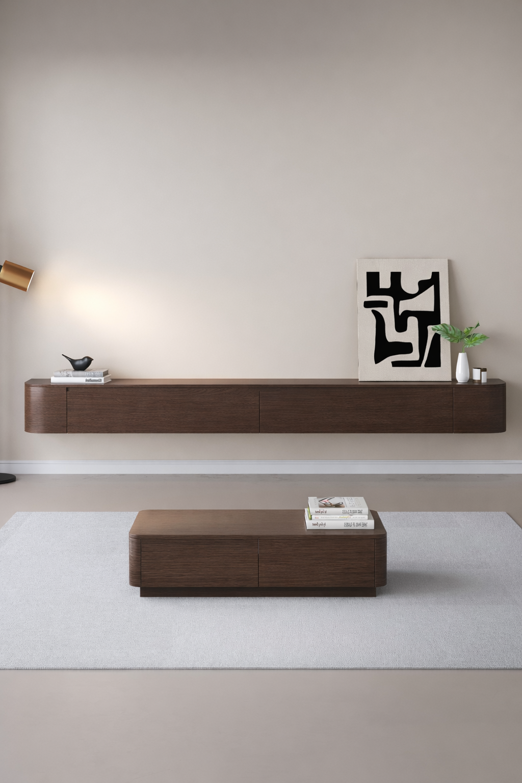 Chic Curve Ronde TV Meubel 180 cm – Zwevend – Walnoot Eiken