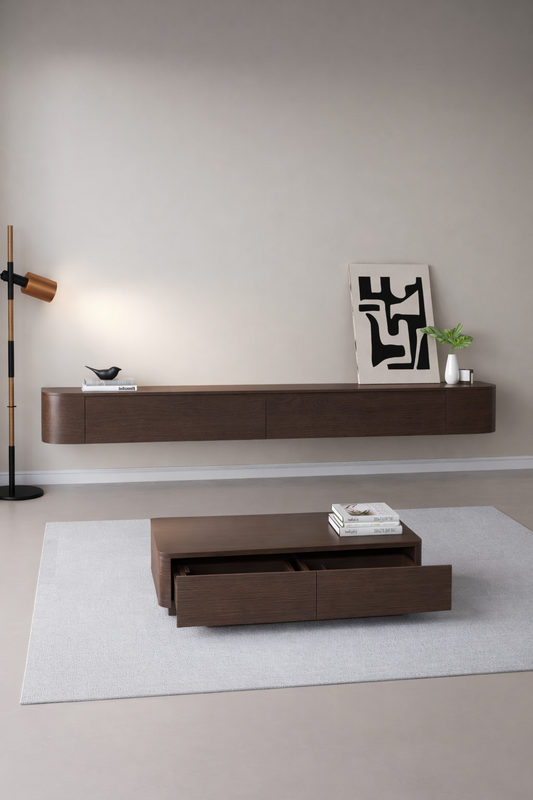 Chic Curve Ronde TV Meubel 180 cm – Zwevend – Walnoot Eiken