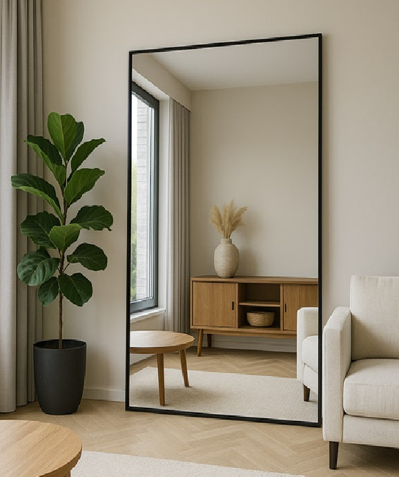 Rechthoekige spiegel Lys – Luxe zwart design | 180x100 cm staand of hangend