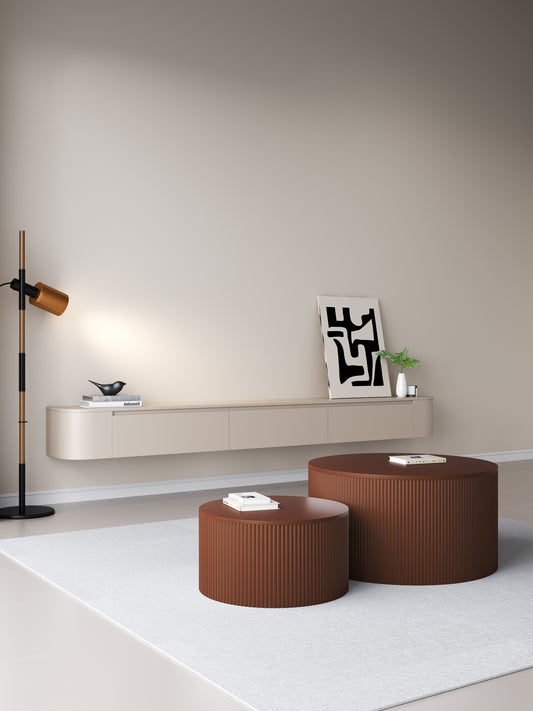 Chic Curve Ronde TV Meubel 240 cm – Zwevend – Japandi Beige
