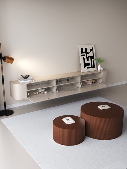 Chic Curve Ronde TV Meubel 240 cm – Zwevend – Japandi Beige