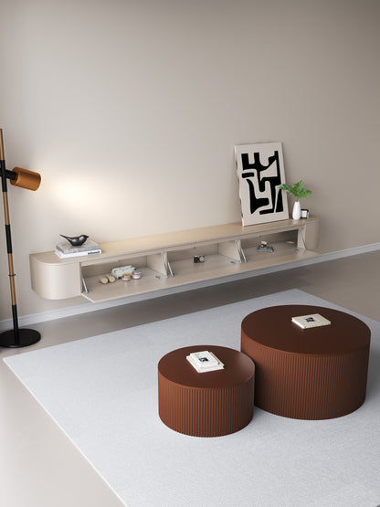 Chic Curve Ronde TV Meubel 272 cm – Zwevend – Japandi Beige