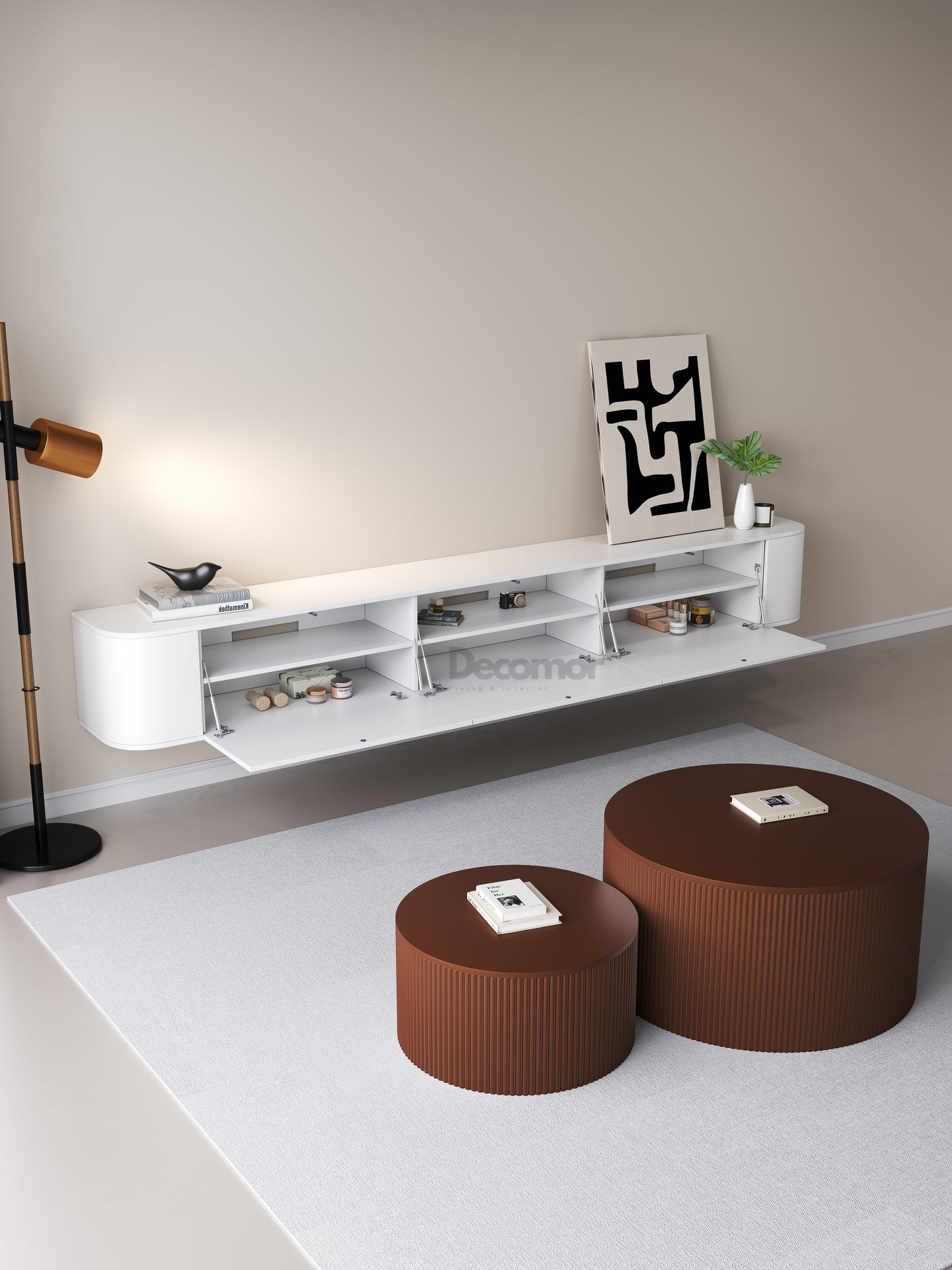 Chic Curve Ronde TV Meubel 272 cm – Zwevend – Wit Mat