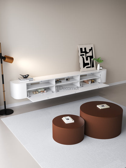 Chic Curve Ronde TV Meubel 272 cm – Zwevend – Wit Mat