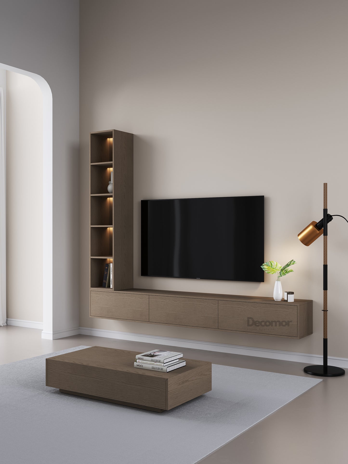 Chic Elegante Vakkenkast met LED – Walnoot Eiken – 200x40x40 cm