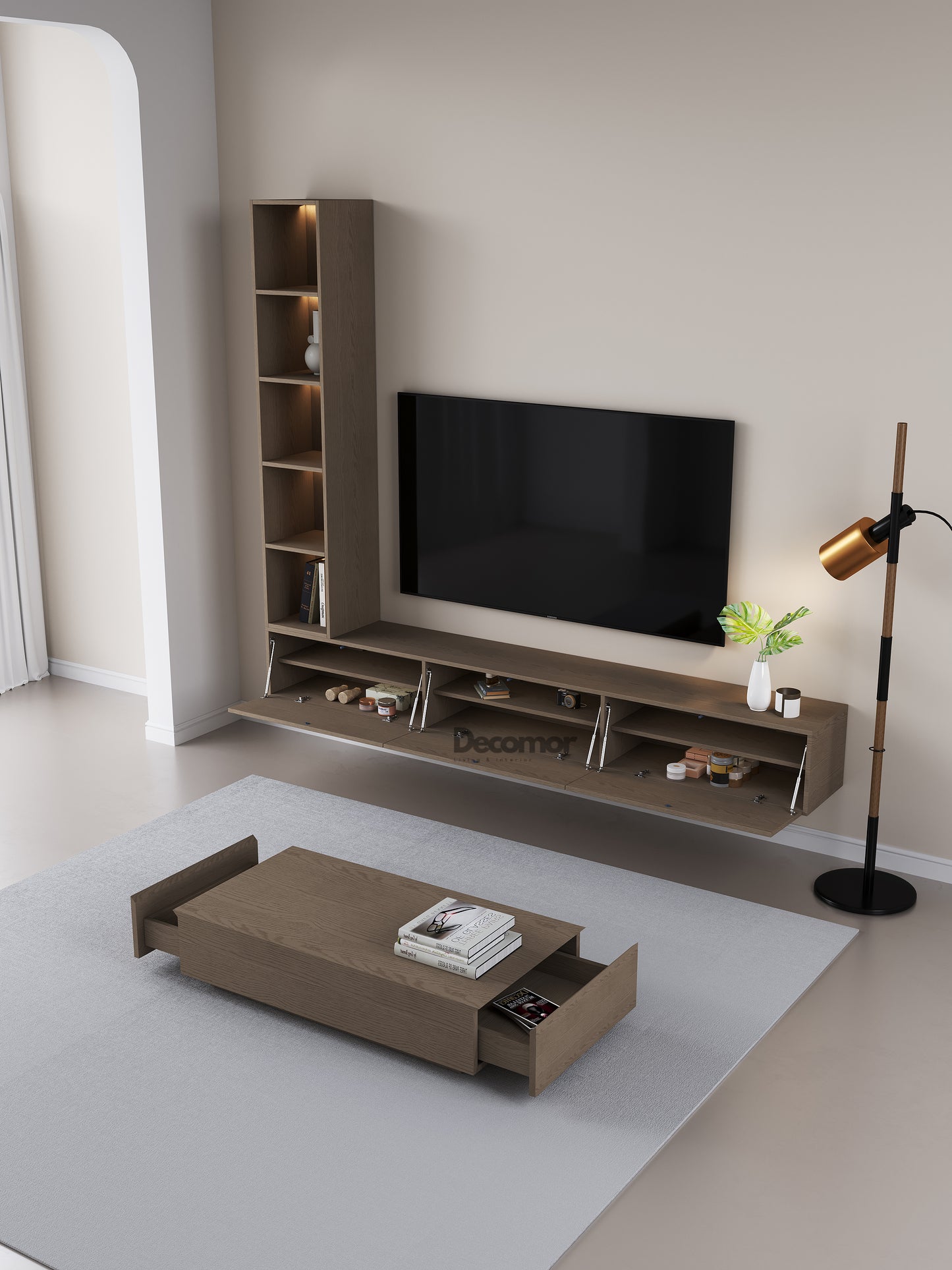 Chic Elegante Vakkenkast met LED – Walnoot Eiken – 200x40x40 cm