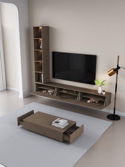 Chic Elegante Vakkenkast met LED – Walnoot Eiken – 200x40x40 cm