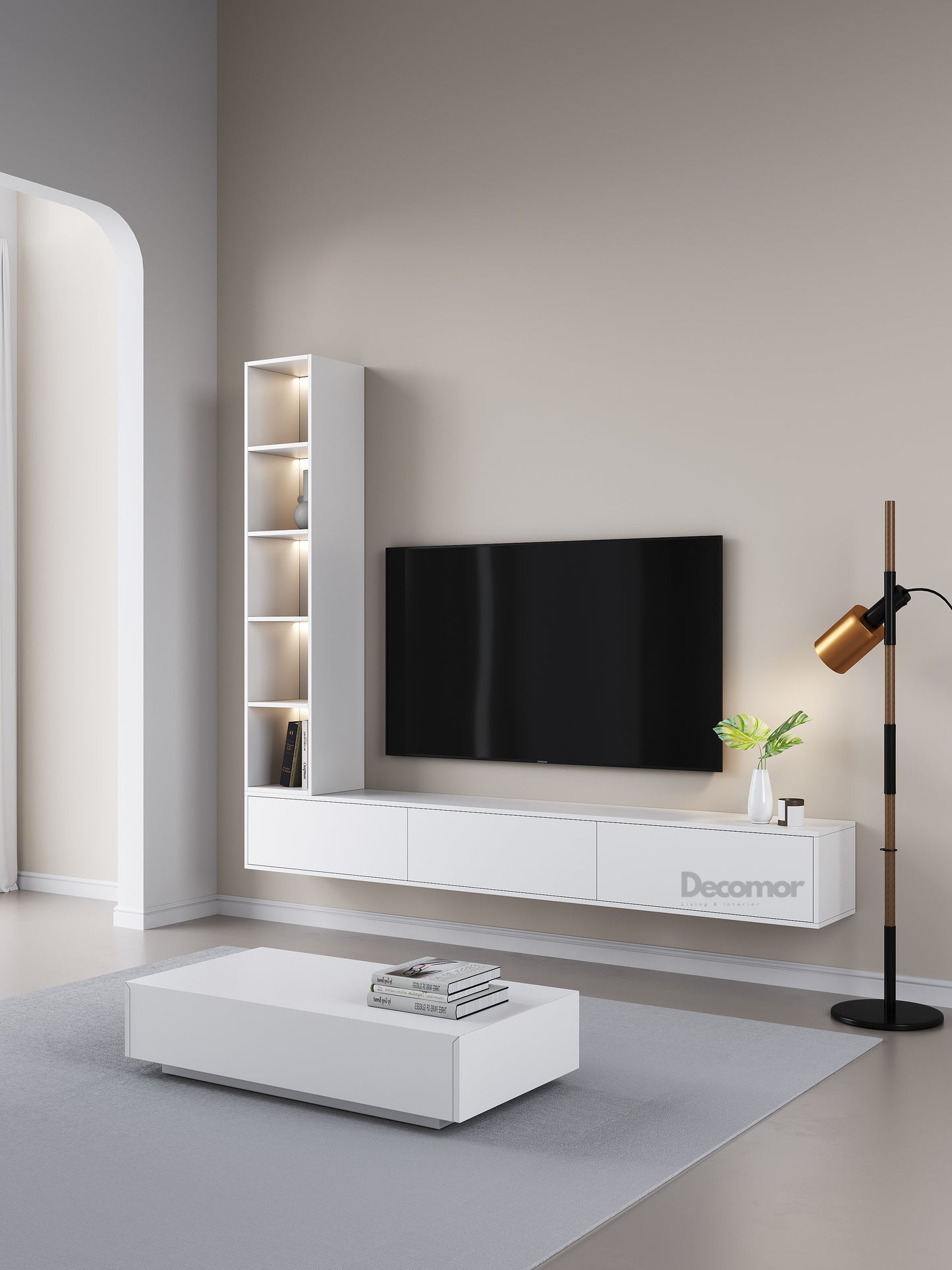 Chic Elegante Vakkenkast met LED – Wit Mat – 200x40x40 cm