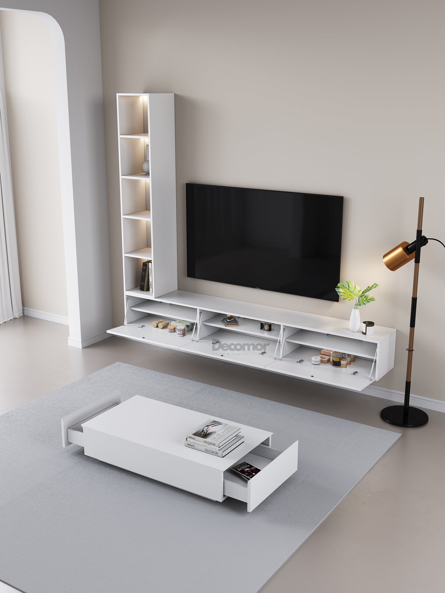 Chic Elegante Vakkenkast met LED – Wit Mat – 200x40x40 cm