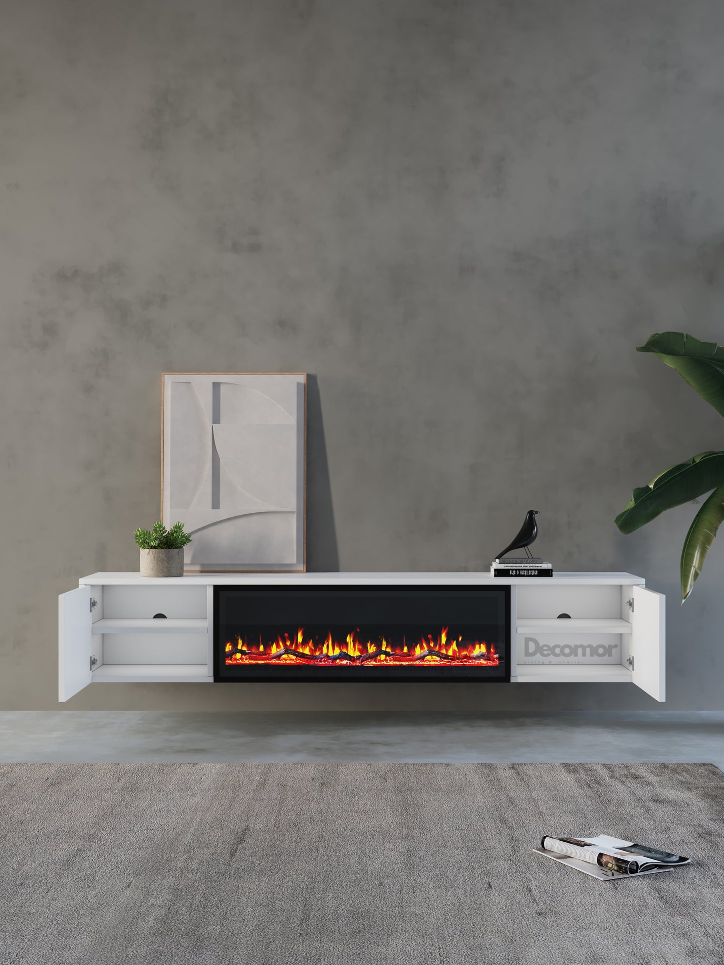 Chic TV Meubel met Elektrische Sfeerhaard – 280 cm – Pure White