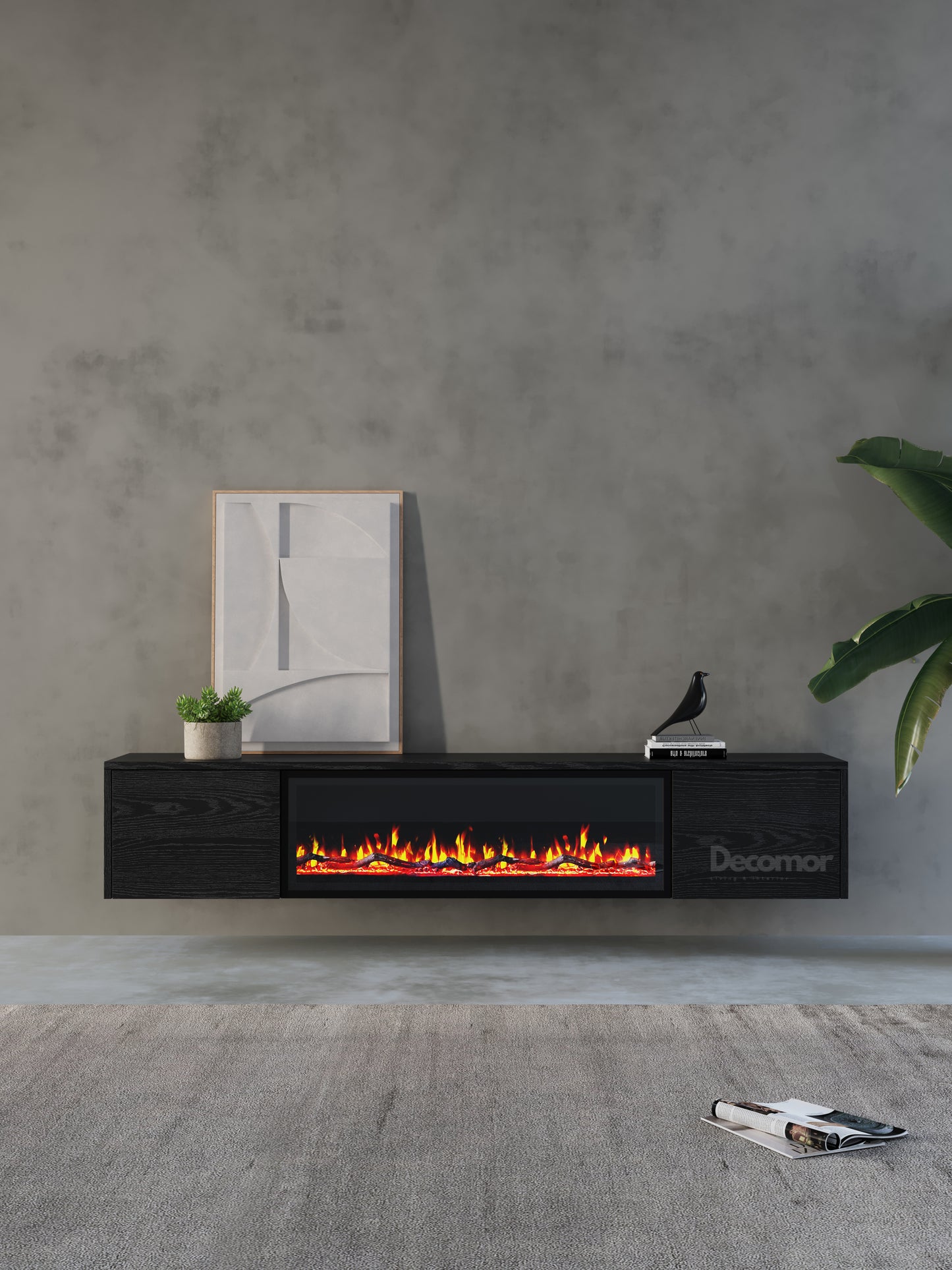 Chic TV Meubel met Elektrische Sfeerhaard – 280 cm – Zwart Eiken