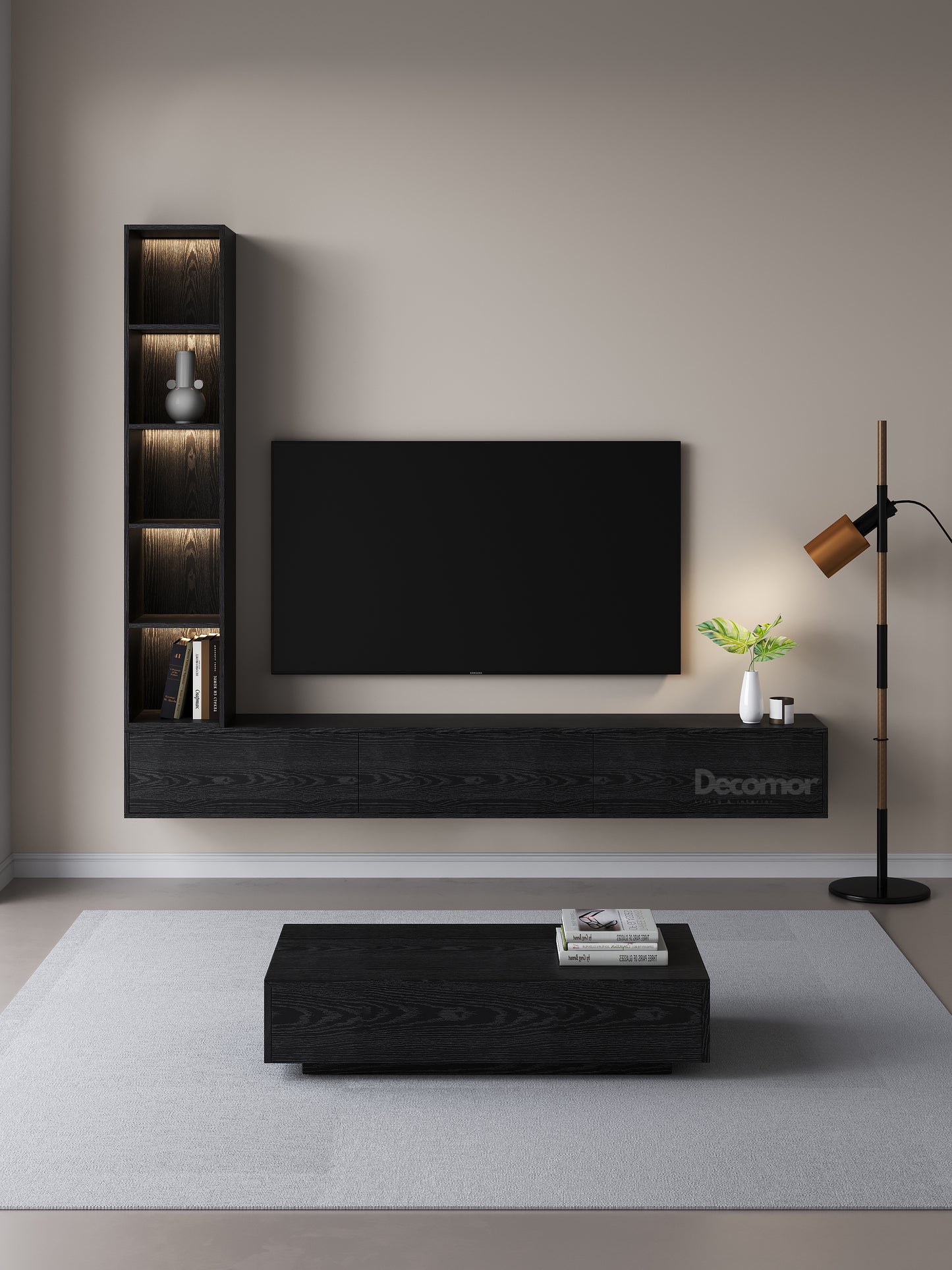 Chic Elegante Vakkenkast met LED – Zwart Eiken – 200x40x40 cm