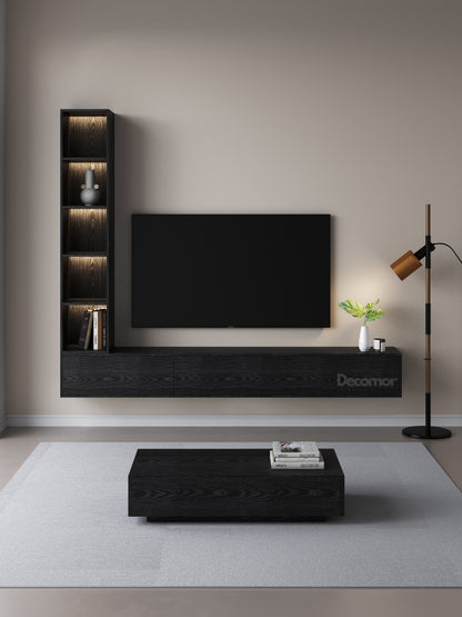 Chic Elegante Vakkenkast met LED – Zwart Eiken – 200x40x40 cm