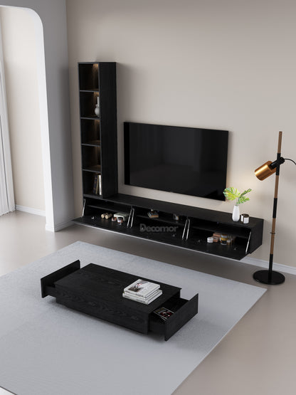 Chic Elegante Vakkenkast met LED – Zwart Eiken – 200x40x40 cm