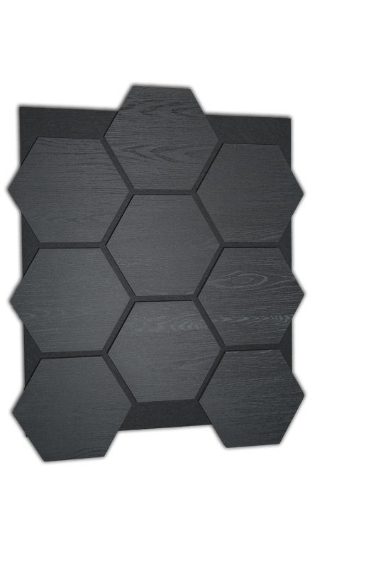 Hexagon Akupanel – Akoestische wandpaneel - Zwart Eiken 80 x 65 x 2cm