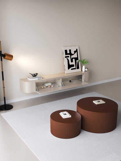 Chic Curve Ronde TV Meubel 180 cm – Zwevend – Japandi Beige