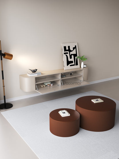 Chic Curve Ronde TV Meubel 180 cm – Zwevend – Japandi Beige