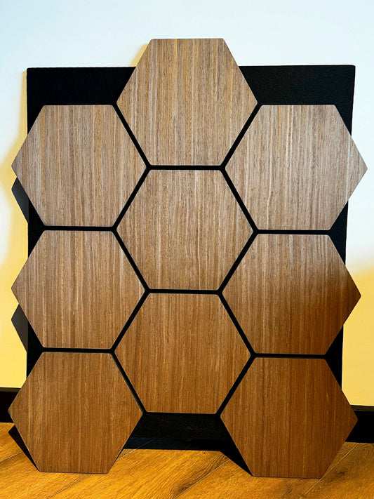 Hexagon Akupanel – Akoestische wandpaneel - Walnoot Eiken 80 x 65 x 2cm