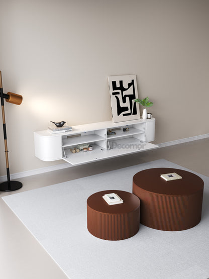 Chic Curve Ronde TV Meubel 180 cm – Zwevend – Wit Mat